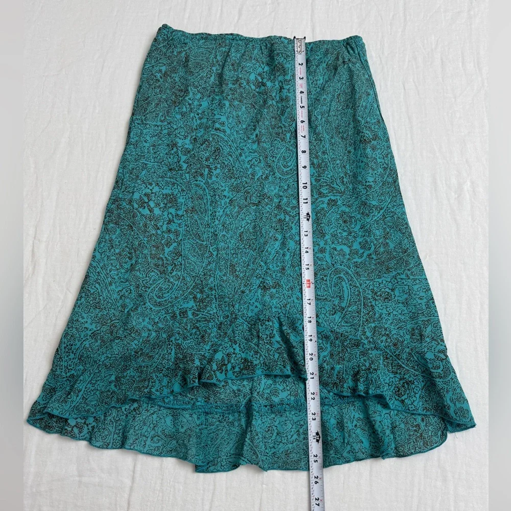 Vintage Y2K 90’s Asymmetrical Ruffle Hem Lapis Blue Floral Print Skirt Size M